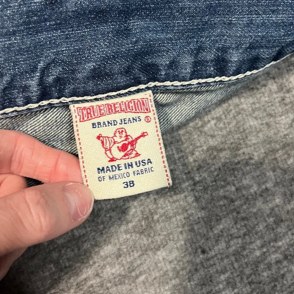 True Religion Section Straight Jeans Mens 38x34 Rope Stitch Baggy Wide Leg Blue